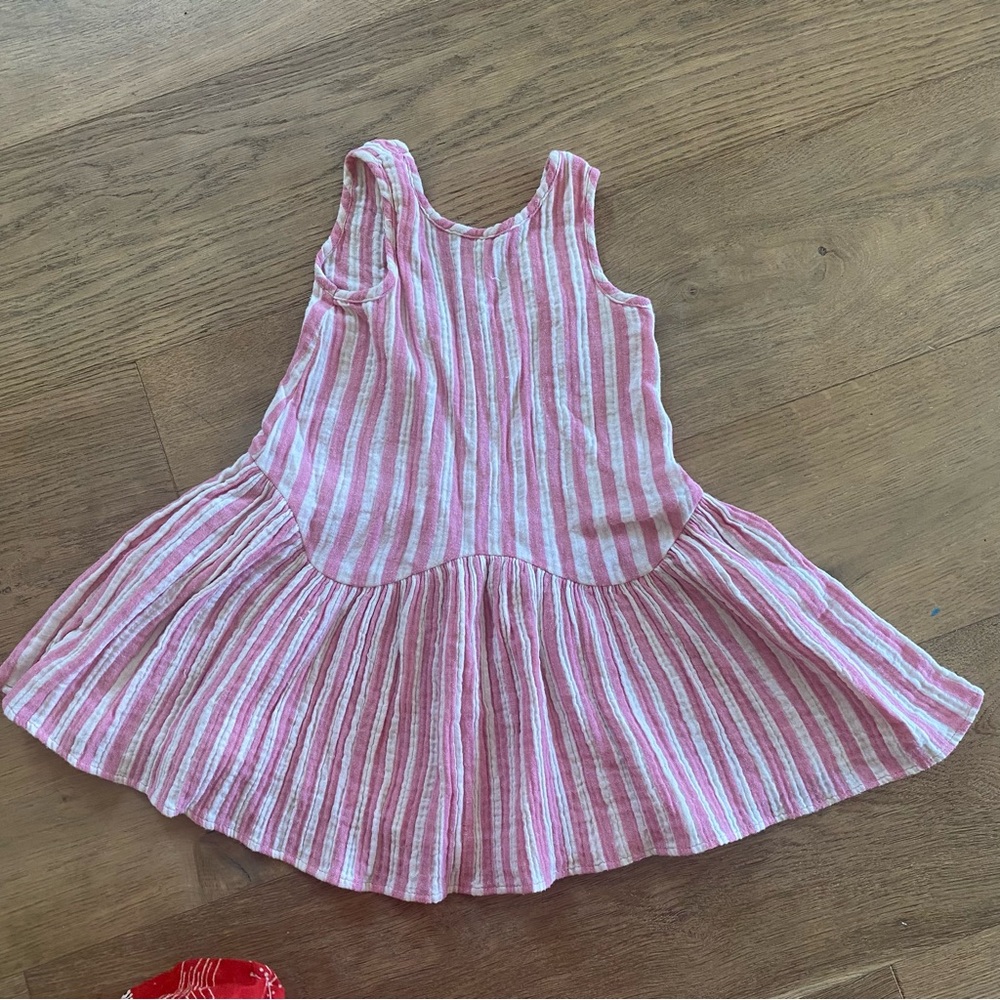 Zara Pink and White cotton muslin Striped Kids Dress size 2-3T